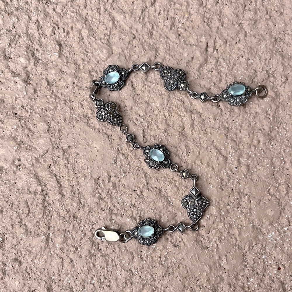 Blue Crystal gunmetal grey costume jewelry bracelet